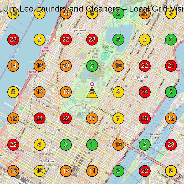 Jim Lee Laundry and Cleaners Dry Cleaner GeoGrid ranking map for New York NY